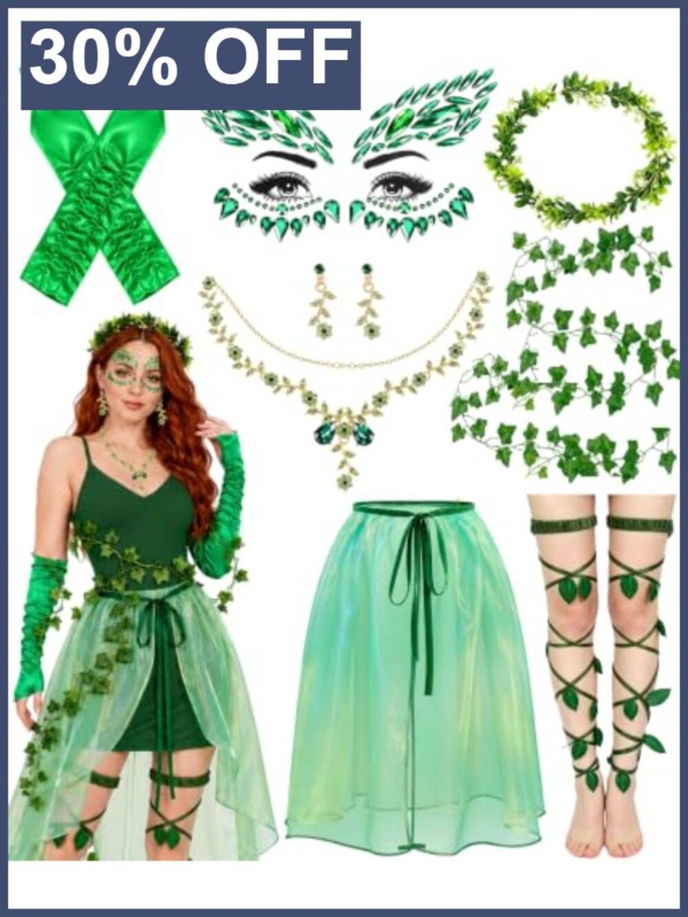 8 Piece Forest Fairy Costume Accessory Set with Leaf Crown